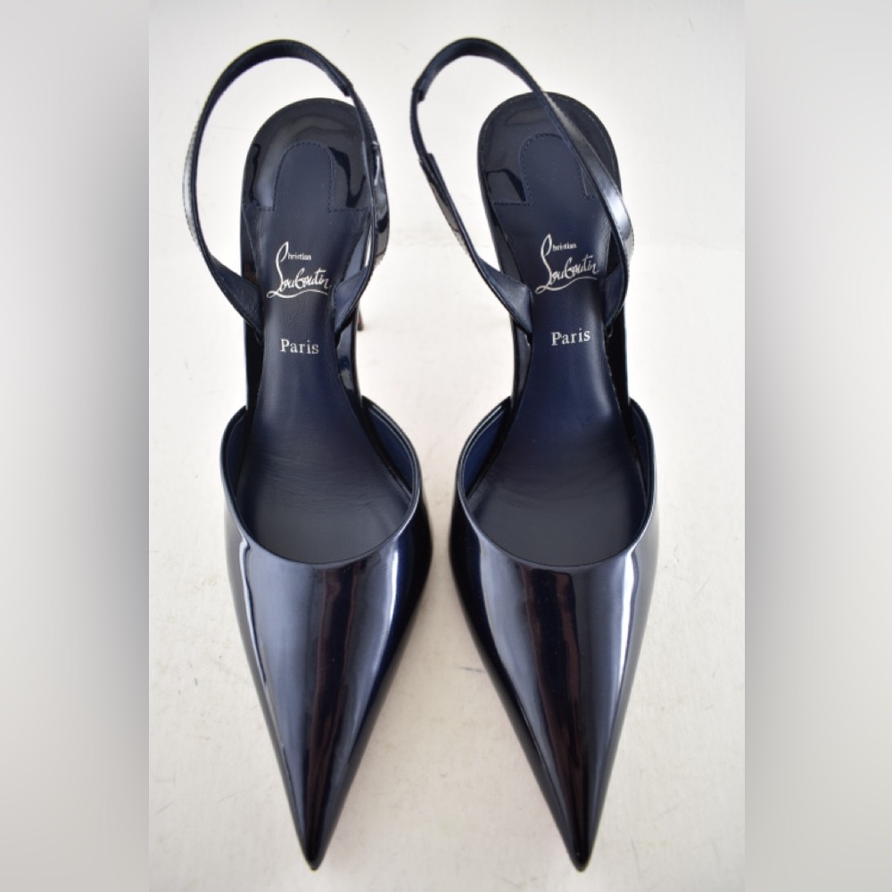 Christian Louboutin Kate Max O Sling 100 Zaffiro Blue Pointed Toe Heel Pump 38.5 - Picture 7 of 16
